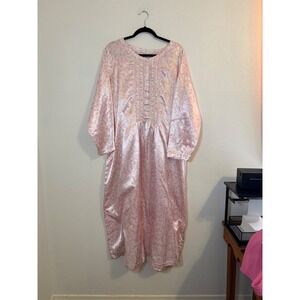 Only Necessities Grandma Core Pink Lace Trim Nightgown Long Sleeve Maxi 1X